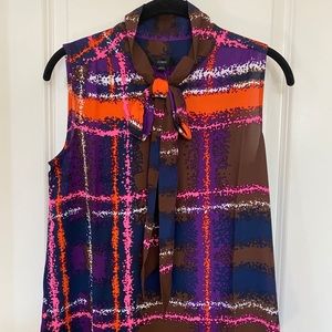 Tie-neck Blouse In Speckled Plaid